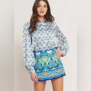 Flying Tomato Women’s Set- Blue and White Printed Blouse and Skort